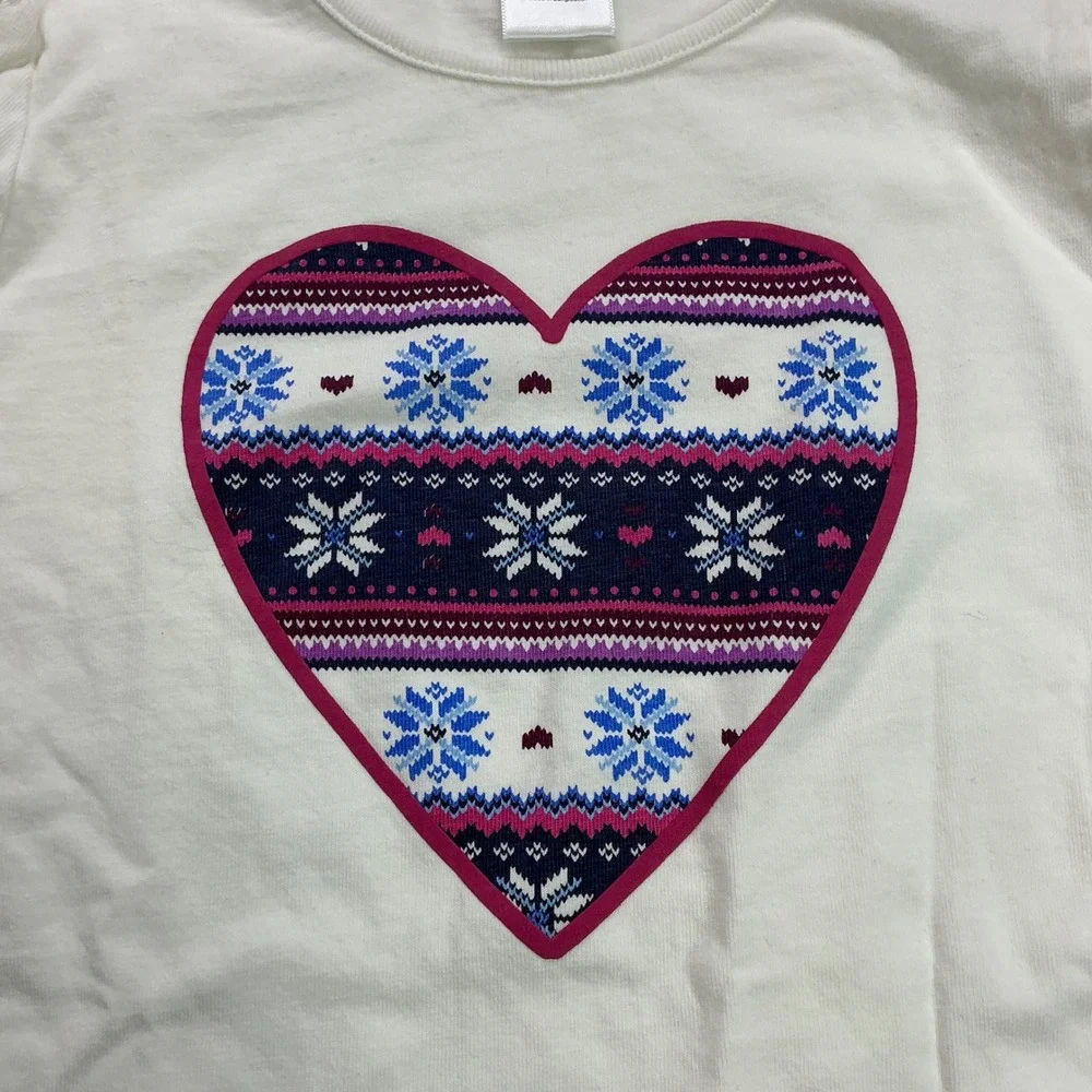 Gymboree Cream Heart Graphic Top Kids Size 7 Fair Isle Long Sleeve Tee